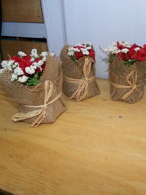 Set of 4 Faux Flower Bundles - Red & White